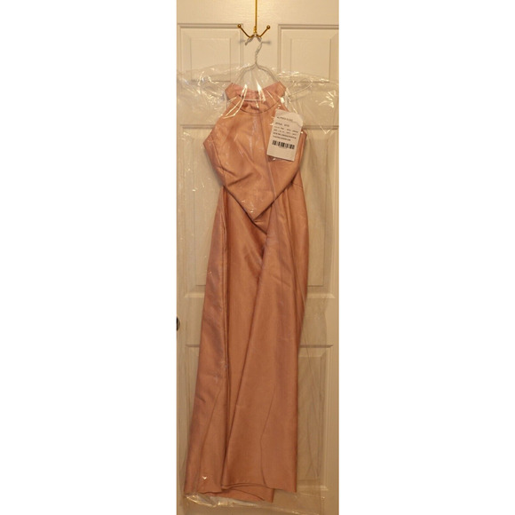 Alfred Sung D772 Sz 18 High Neck Cutout Satin Twill Dress Toasted Sugar Pink New - Picture 2 of 4
